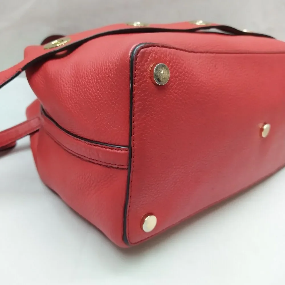 Michael Kors Brooklyn Red Leather Tassel Double Handle Satchel Shoulder Bag